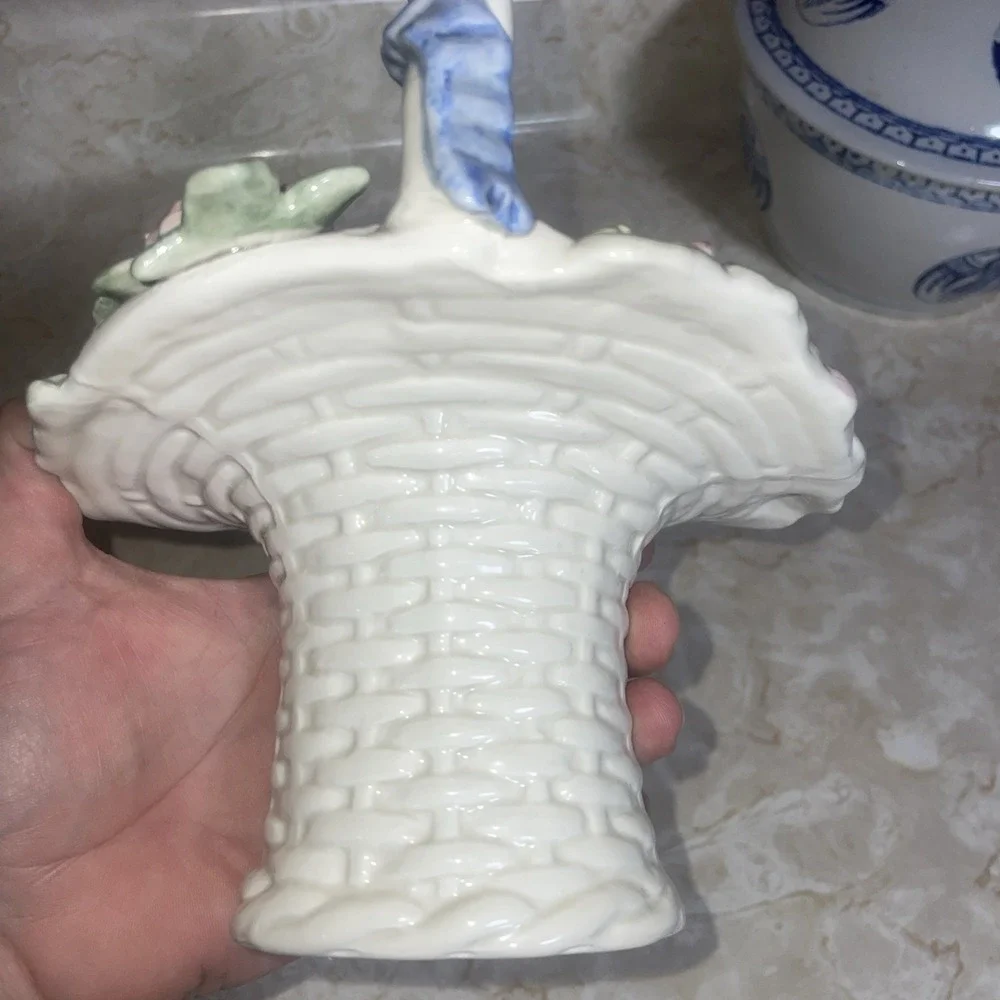 Vintage Fitz &‎ Floyd Bunny & Hallow Ceramic Basket Sprint Easter Flower Collect